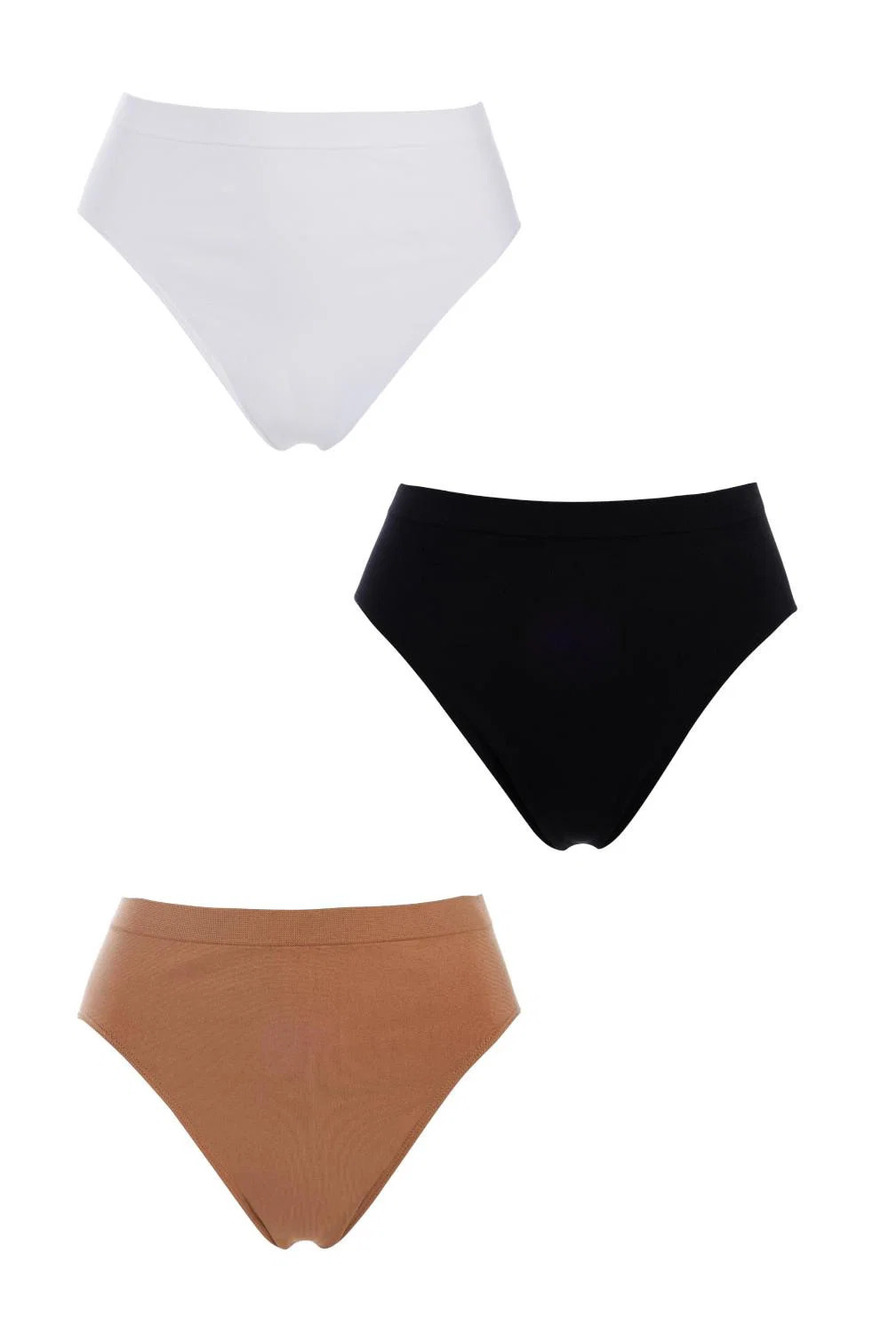 Rhonda Shear Women's 3pk Original Seamless Ahh Brief Sienna/White/Blk - Regular
